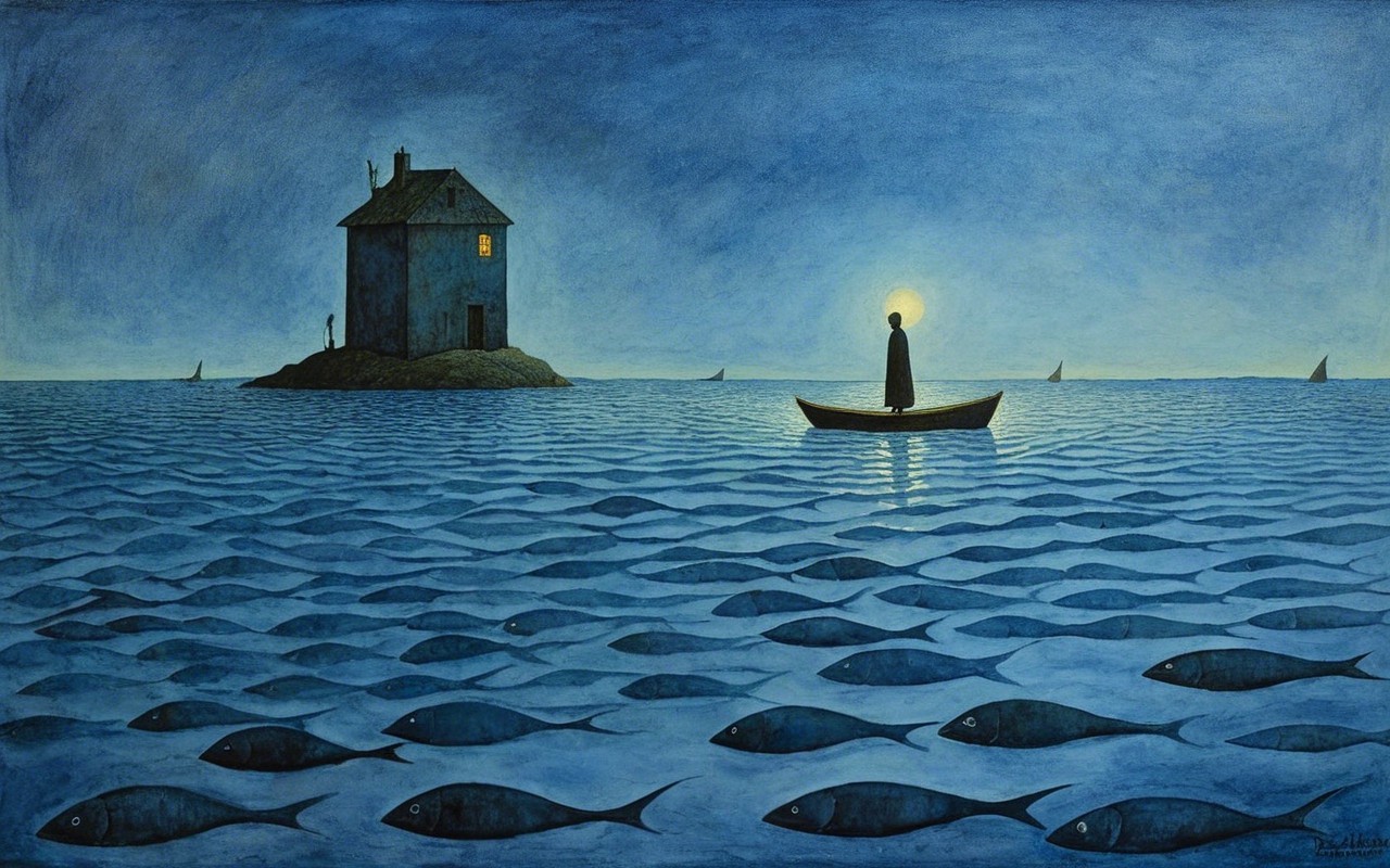 Twilight Scene of a Solitary Figure in a Boat