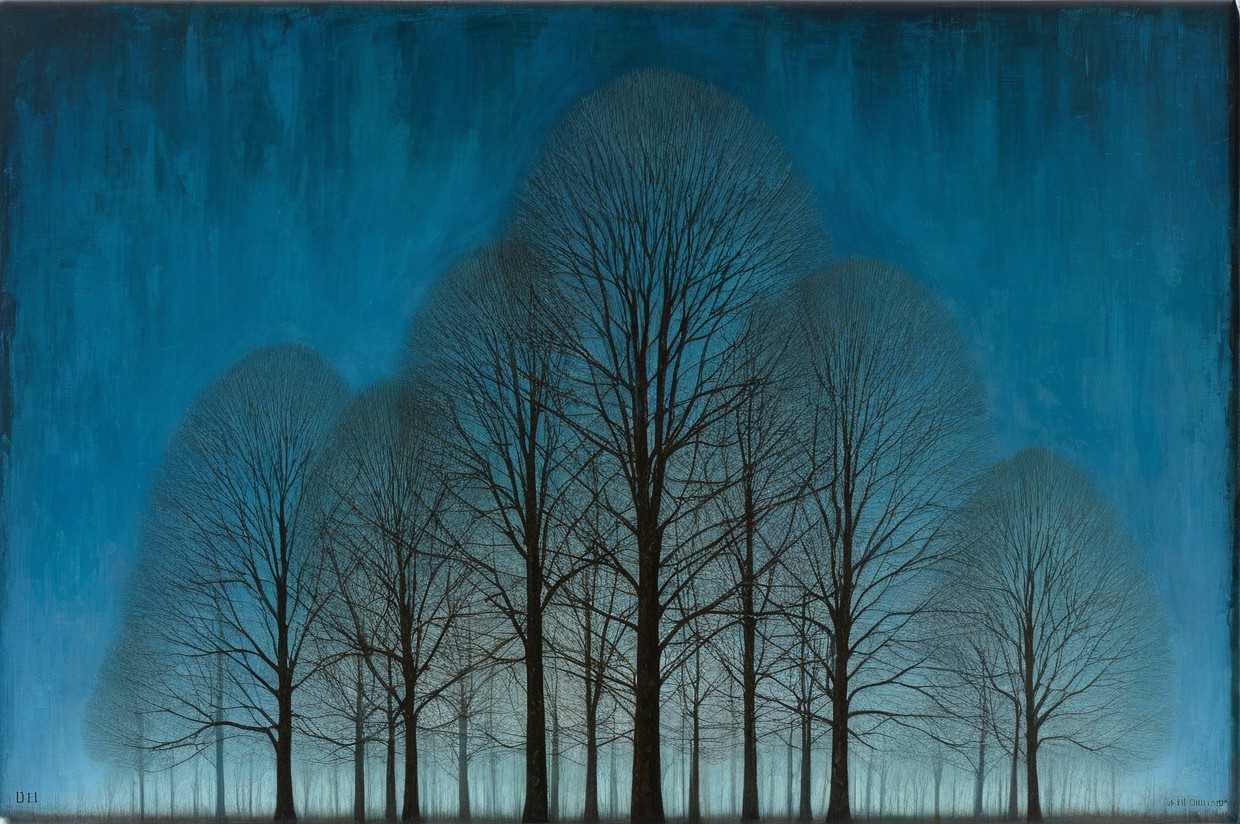 Serene Landscape with Leafless Trees and Blue Background