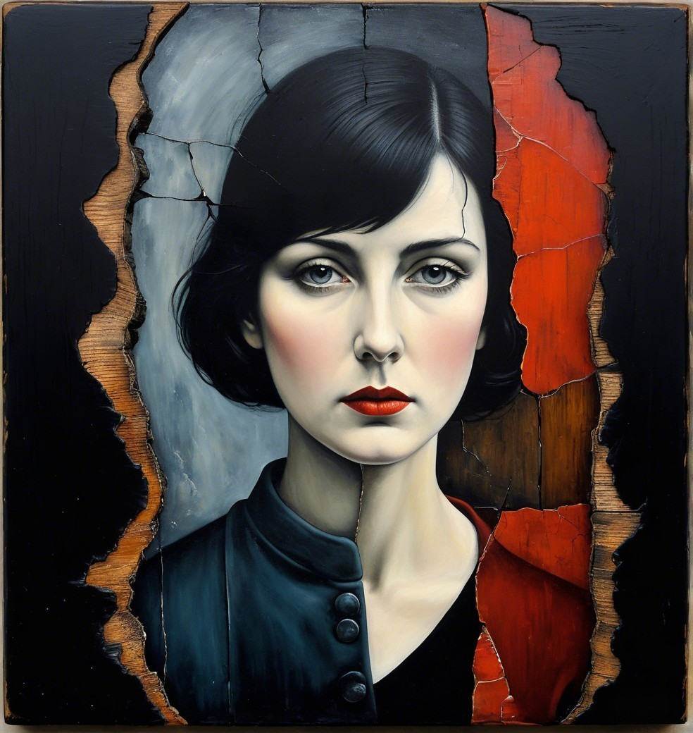 Portrait of a Woman with Dark Hair and Red Lips