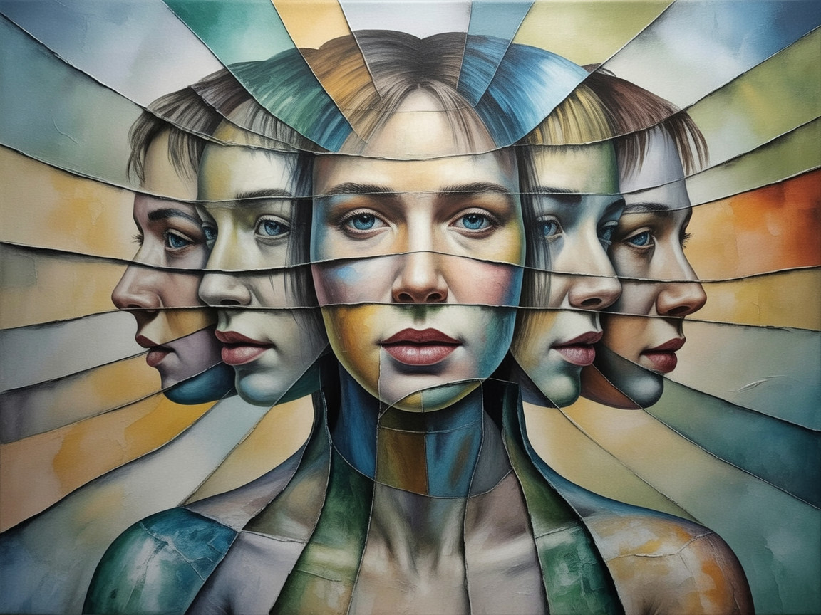 Multifaceted Digital Painting of Female Profiles in Mosaic Style
