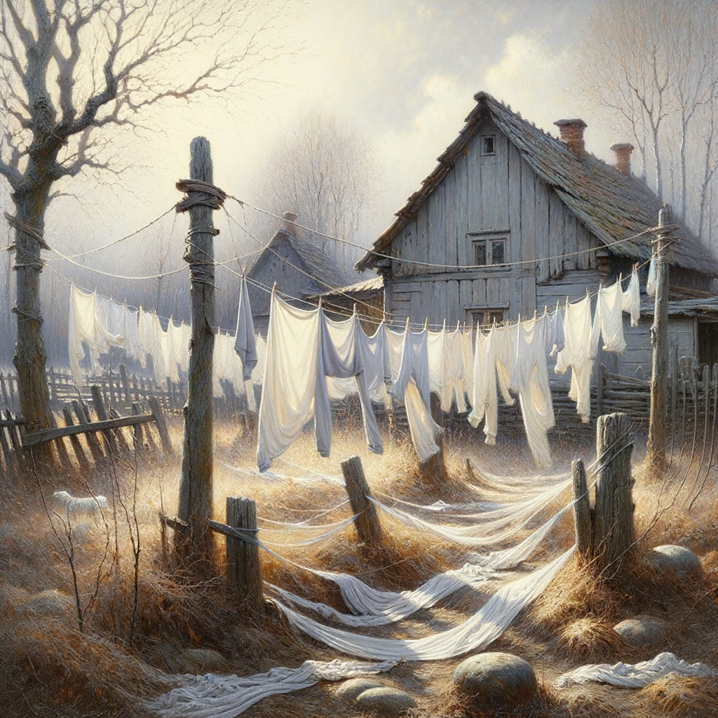 Weathered Cottage in a Misty Rural Landscape
