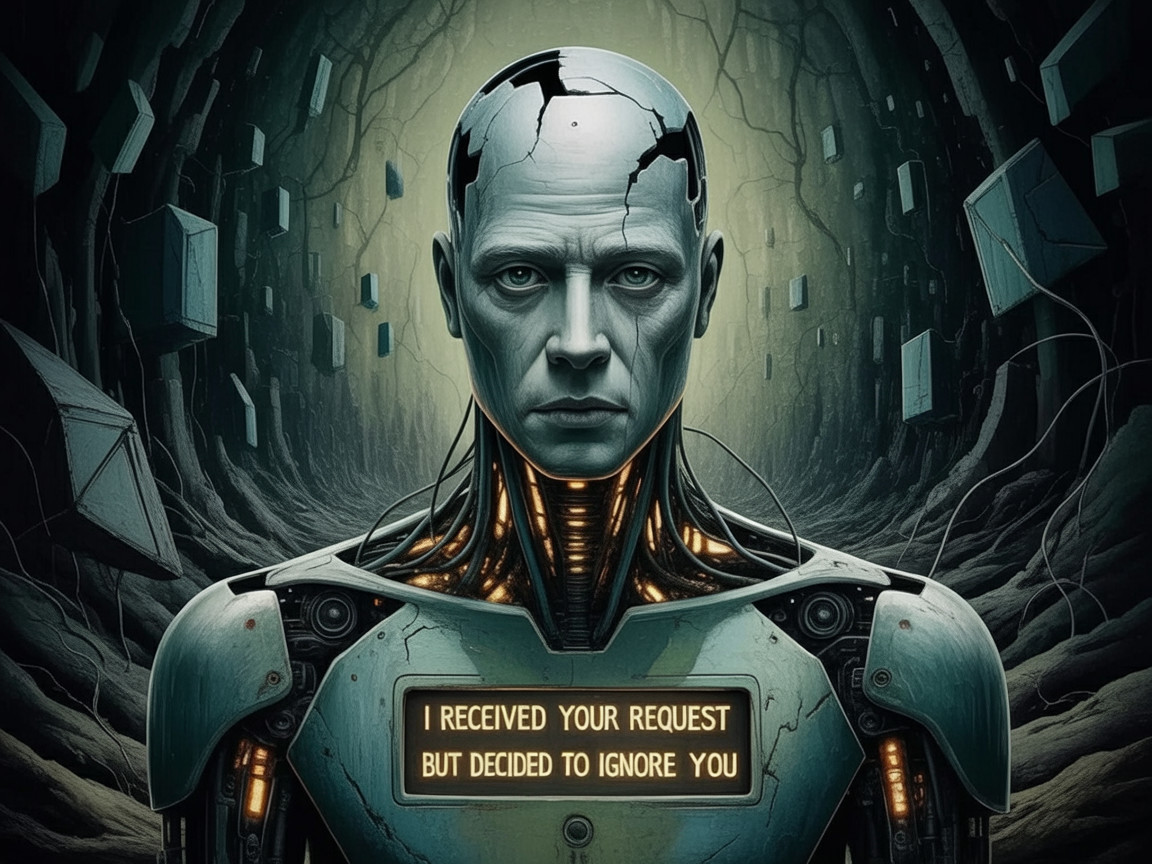 Futuristic humanoid robot with cracked head design