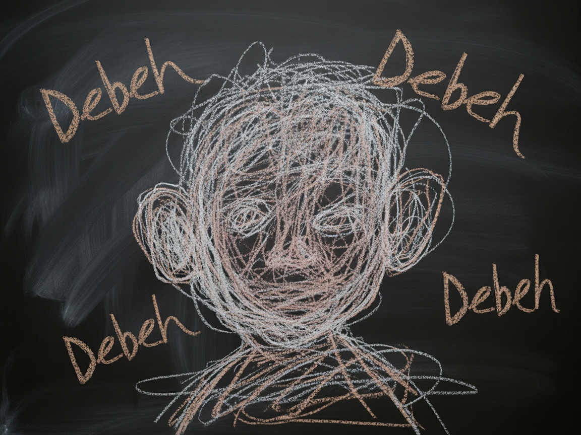Abstract Chalkboard Drawing of a Face with Text