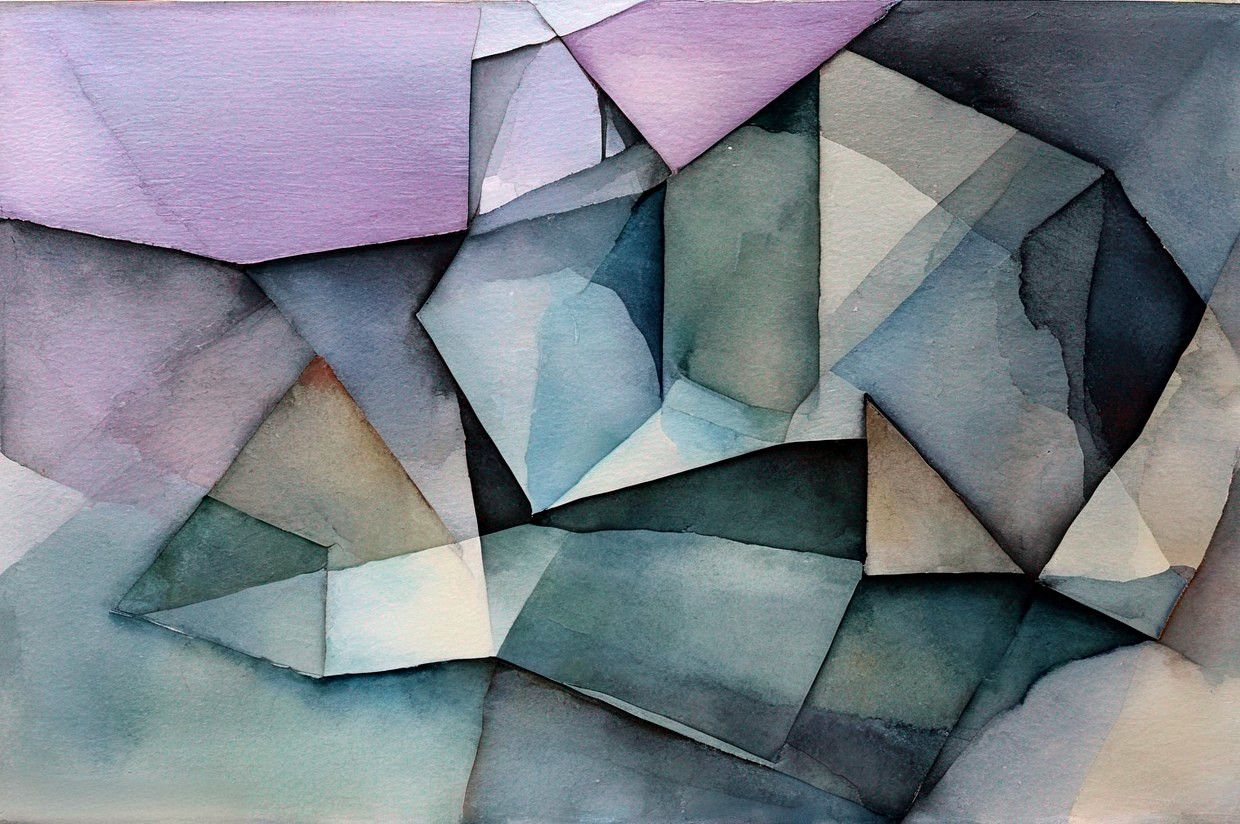 Abstract Watercolor with Geometric Shapes and Soft Hues