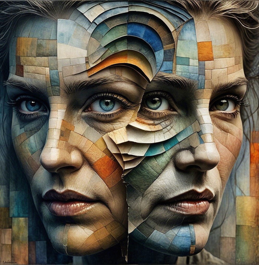 Abstract Portrait with Colorful and Grayscale Elements