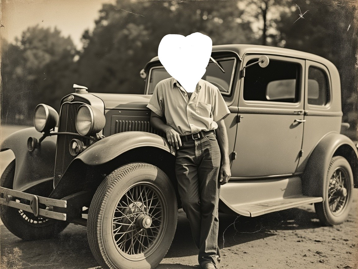 Vintage 1930s Car in Black and White Photograph