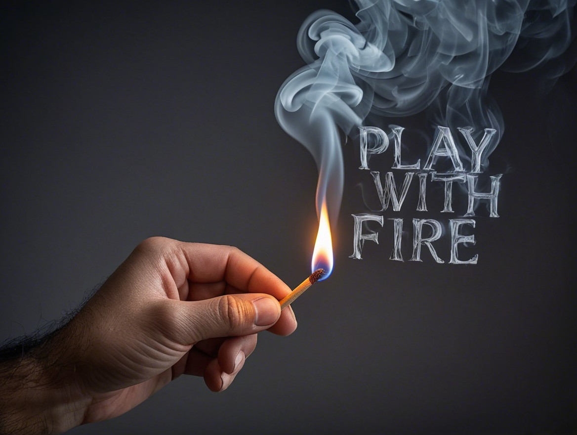 Lit match with smoke forming artistic text in darkness