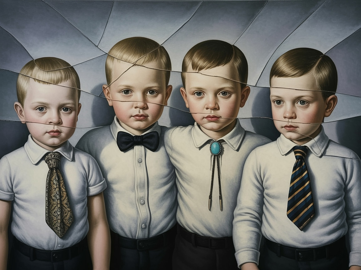 Four Boys in Formal Attire with Surreal Background