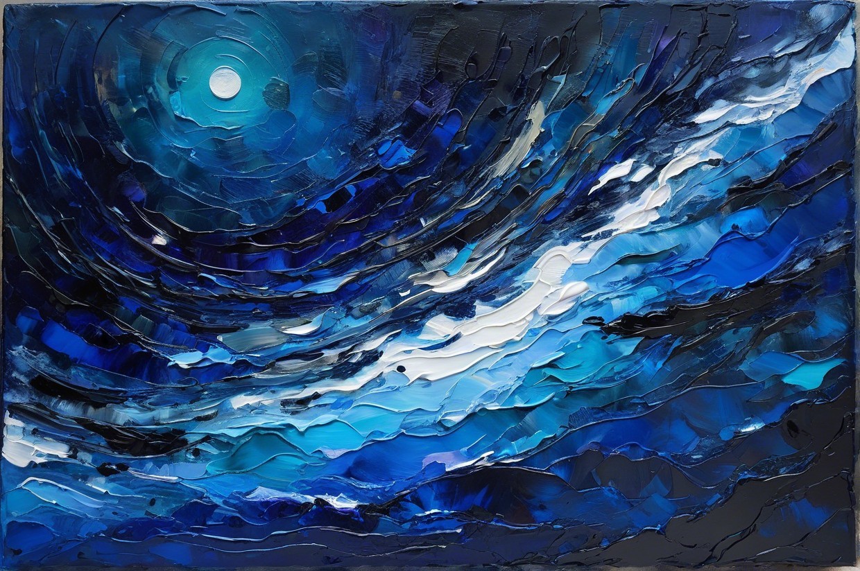 Vibrant Swirling Sky with Luminous Moon and Waters