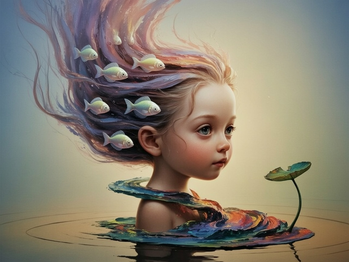 Whimsical Portrait of a Girl with Colorful Hair