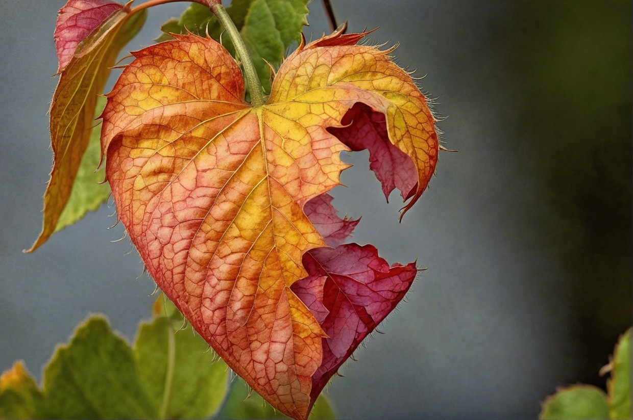 Close-Up of Vibrant Autumn Heart-Shaped Leaf