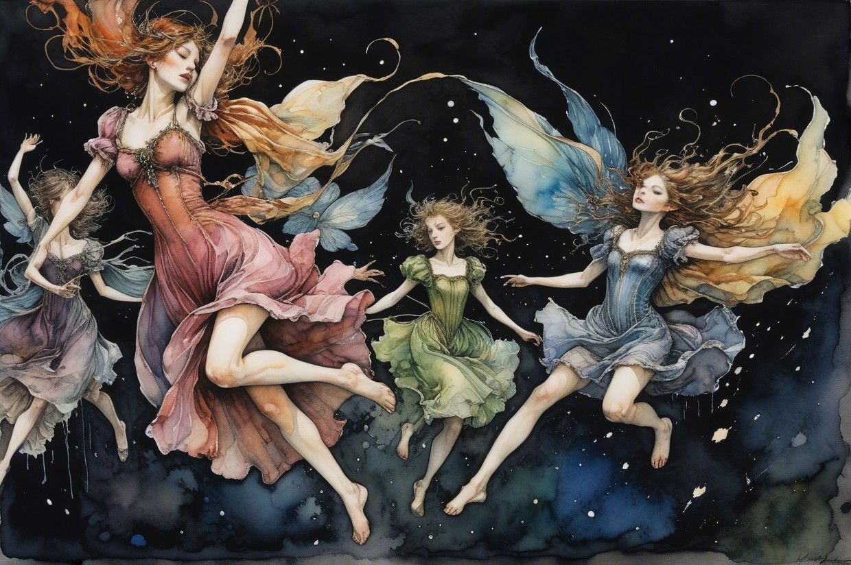 Fairies Dancing in a Starry Night Scene