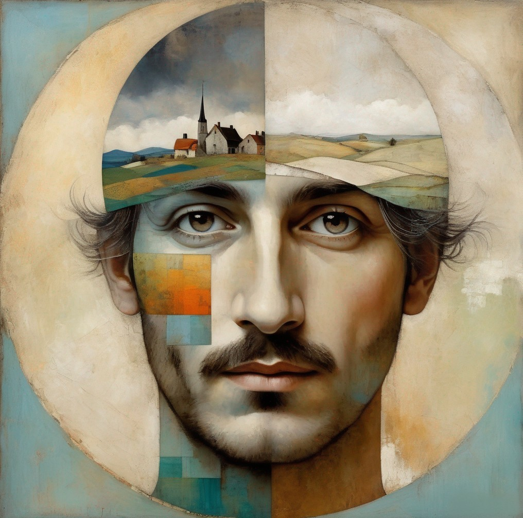 Stylized Portrait of a Man with Inner Landscape