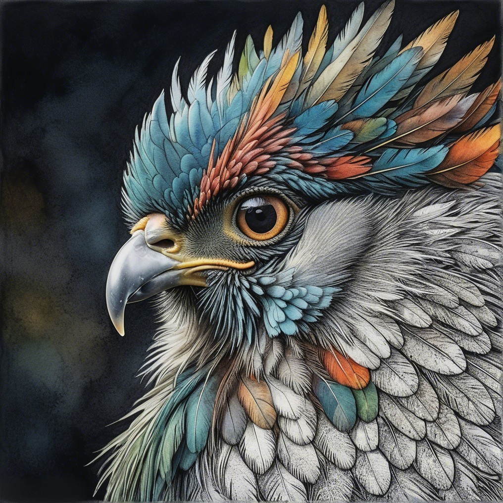 Close-up of a colorful bird with detailed plumage