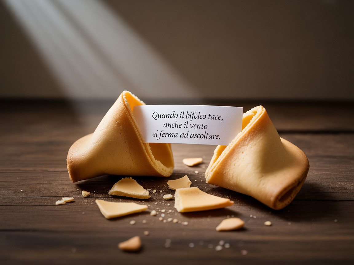 Broken Fortune Cookie with Italian Quote on Wood