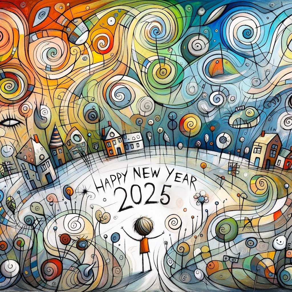 Whimsical Illustration for New Year 2025 Celebration