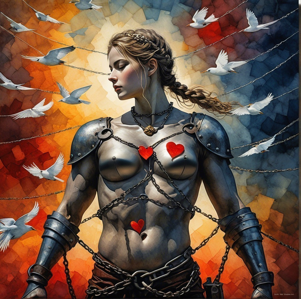 Armored Woman Symbolizing Strength and Resilience