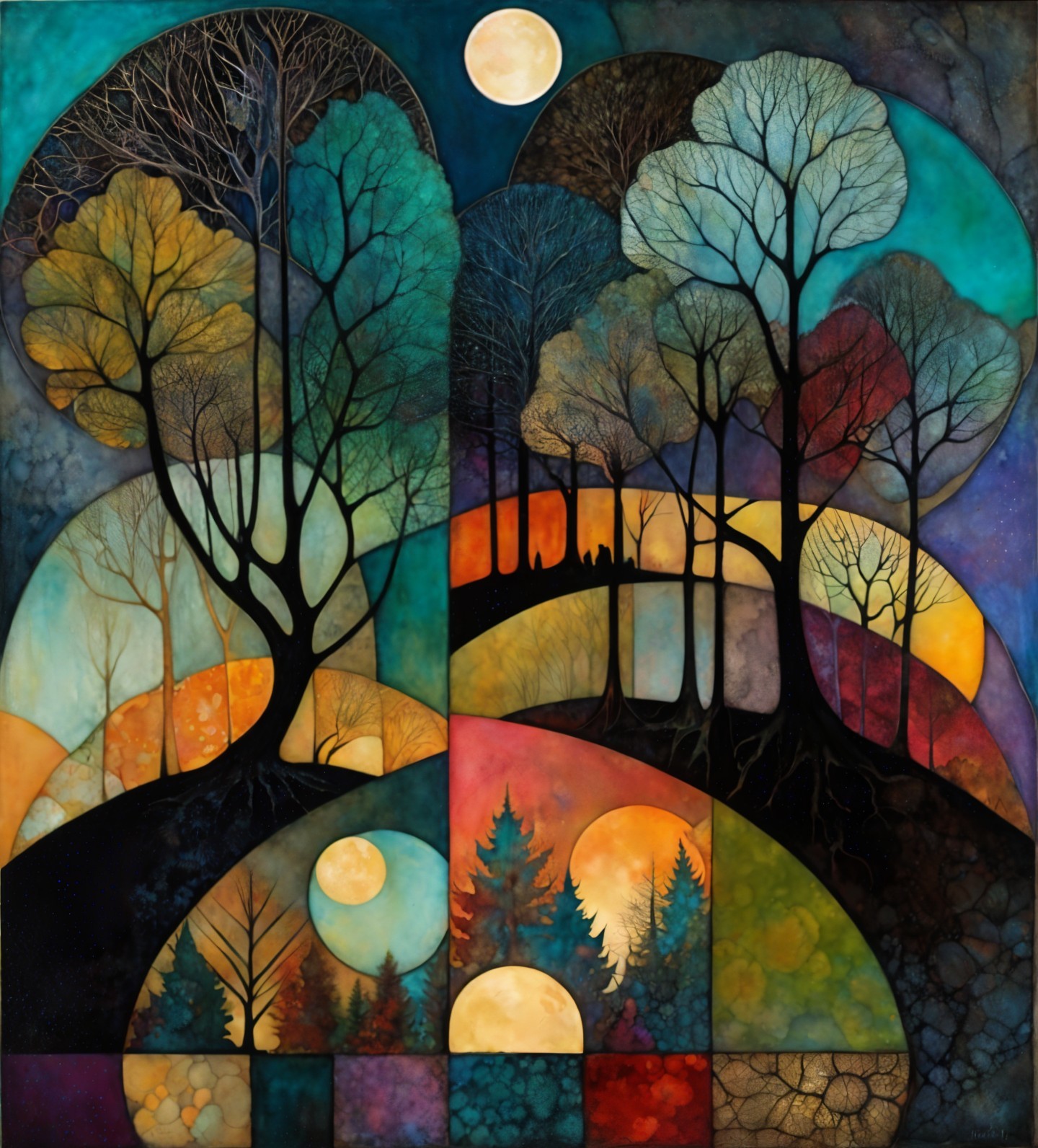 Vibrant Abstract Landscape with Geometric Shapes