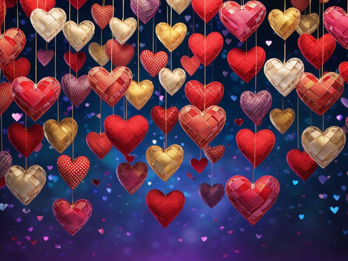 Vibrant Hanging Hearts in Red, Gold, and Pink Decor