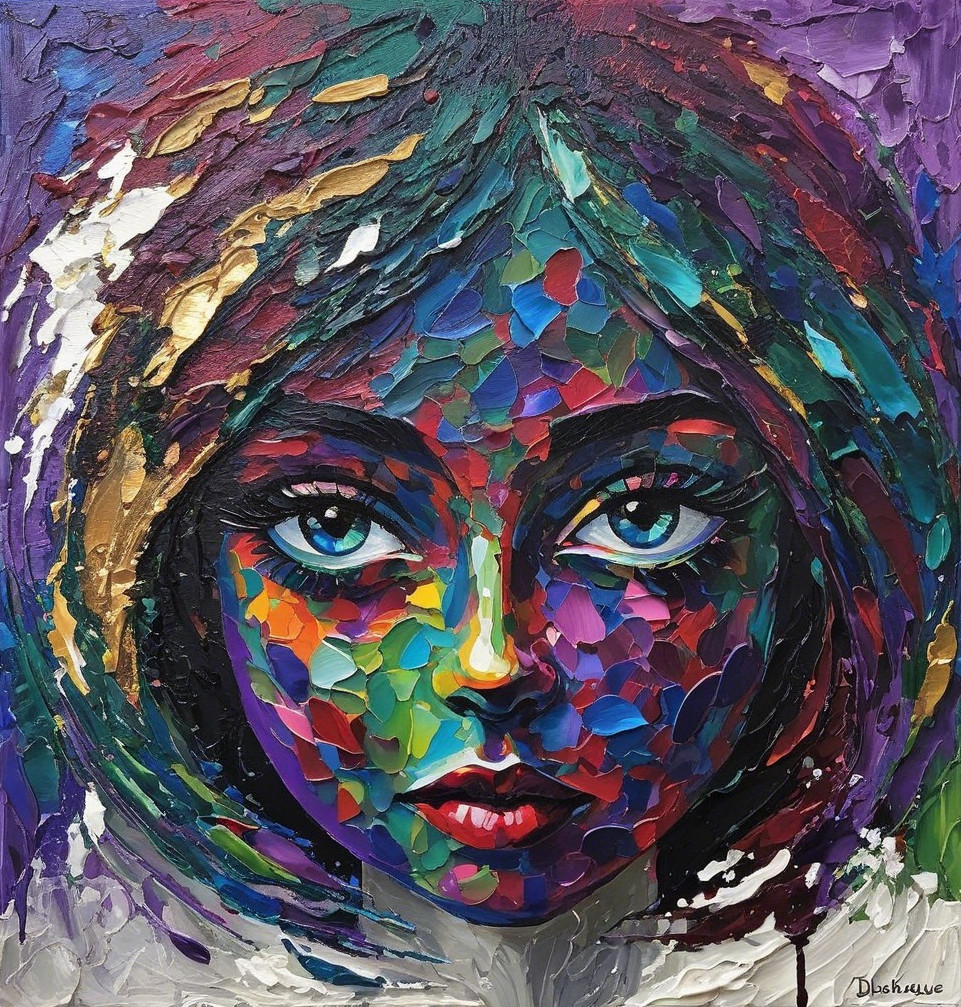 Close-Up of a Woman's Face in Bold Textured Paint