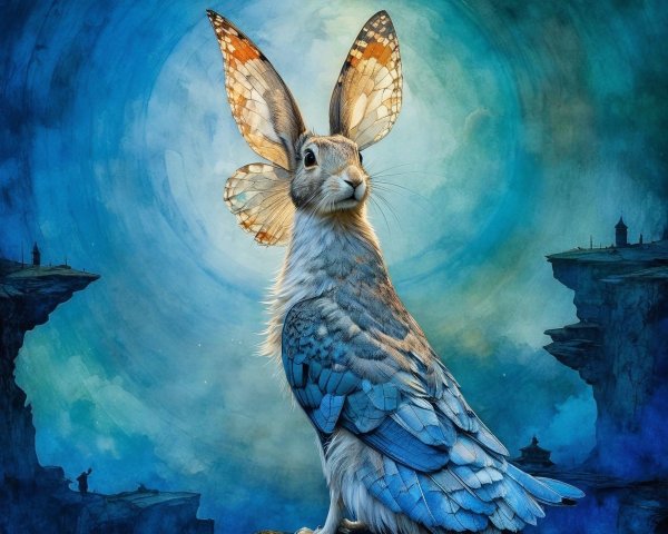 Surreal Painting of a Jackalope in Fantasy Landscape