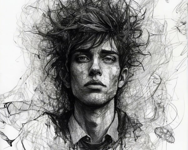 Intricate Portrait of a Young Man with Intense Expression