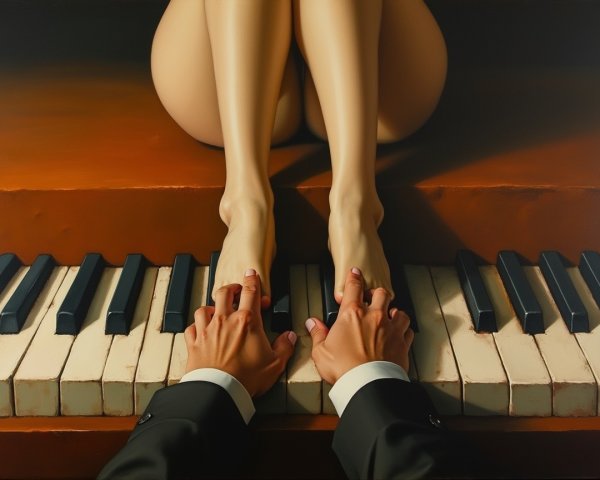 Close-Up of Grand Piano with Hands and Feet Detail