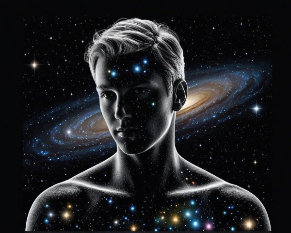 Cosmic Figure Against Starry Universe Background