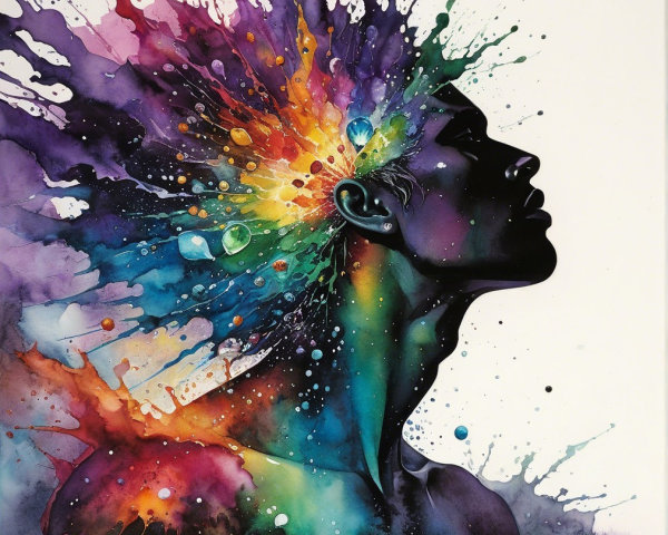 Silhouette with Colorful Explosion Symbolizing Creativity