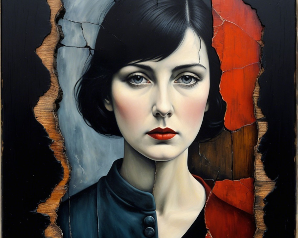 Portrait of a Woman with Dark Hair and Red Lips