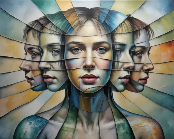 Multifaceted Digital Painting of Female Profiles in Mosaic Style