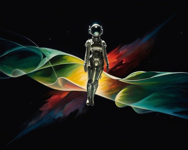 Astronaut in Colorful Cosmic Space Environment