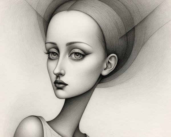 Stylized portrait of a woman with elongated features