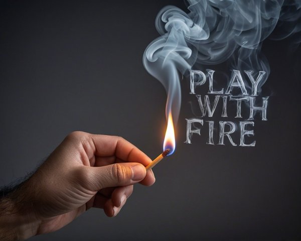 Lit match with smoke forming artistic text in darkness
