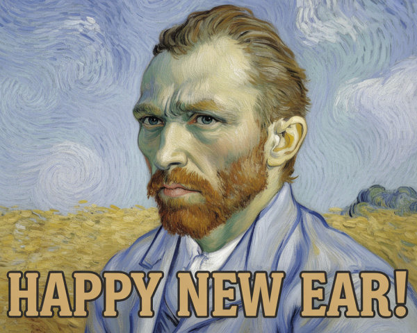 Digital painting of Van Gogh in wheat field with text