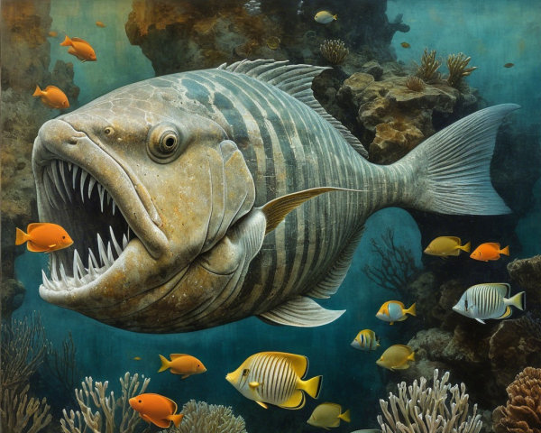 Detailed Fish Among Vibrant Corals and Marine Life
