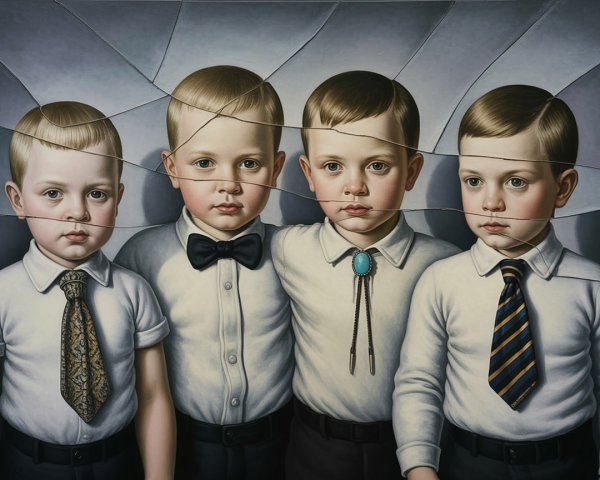 Four Boys in Formal Attire with Surreal Background