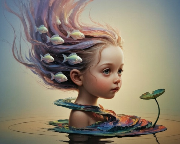 Whimsical Portrait of a Girl with Colorful Hair