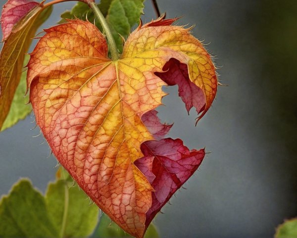 Close-Up of Vibrant Autumn Heart-Shaped Leaf