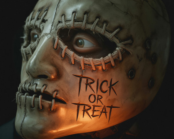 Lifelike Creepy Mask with Stitched Design and Shadows