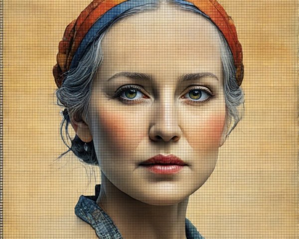 Portrait of a woman with green eyes and silver hair