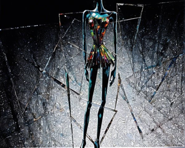 Slender Mannequin in Multicolored Stained Glass Dress