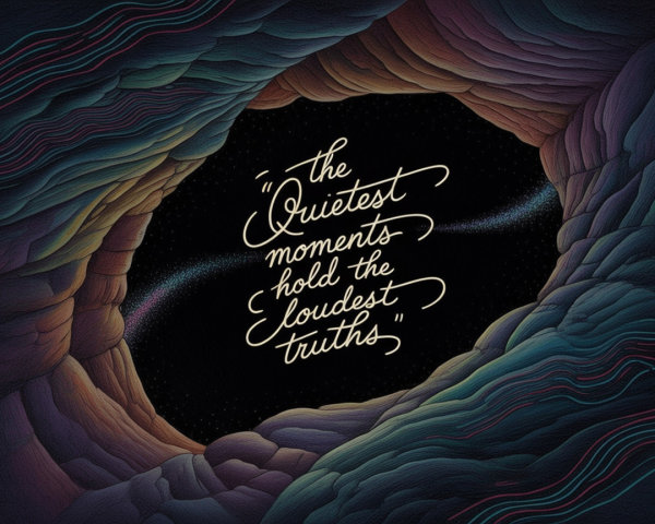 Abstract tunnel design with vibrant colors and script