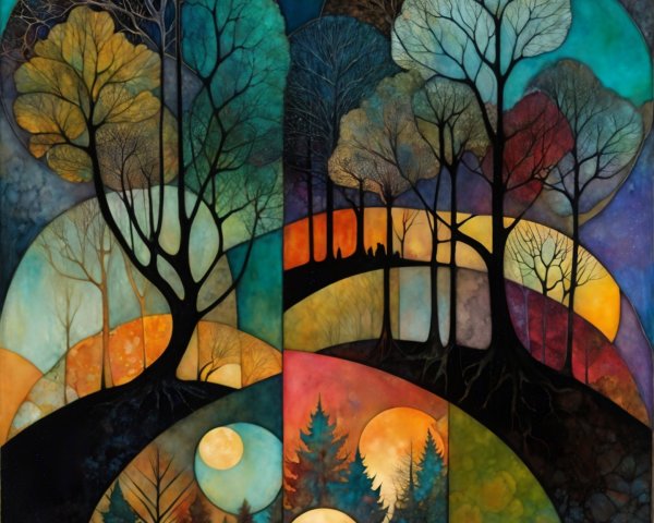 Vibrant Abstract Landscape with Geometric Shapes