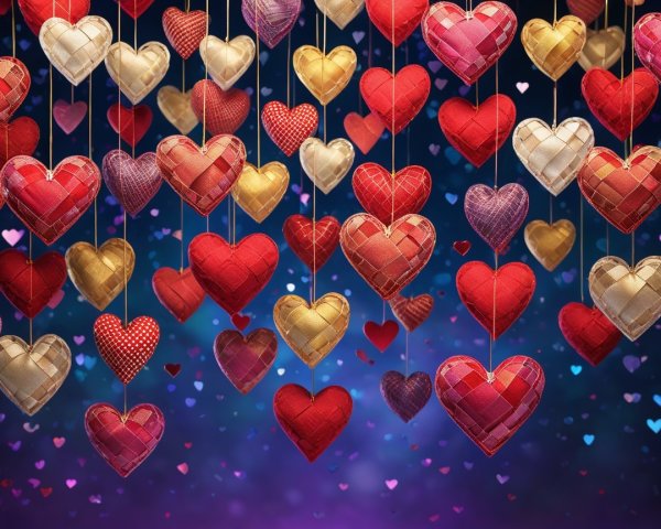 Vibrant Hanging Hearts in Red, Gold, and Pink Decor
