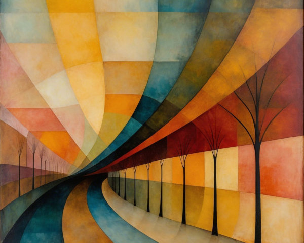 Abstract Landscape with Winding Path and Trees