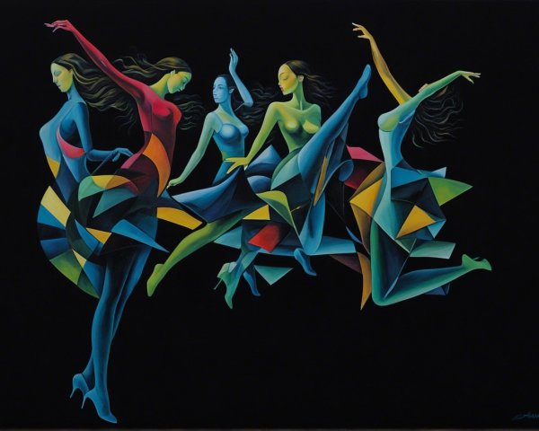 Vibrant Composition of Stylized Female Dancers