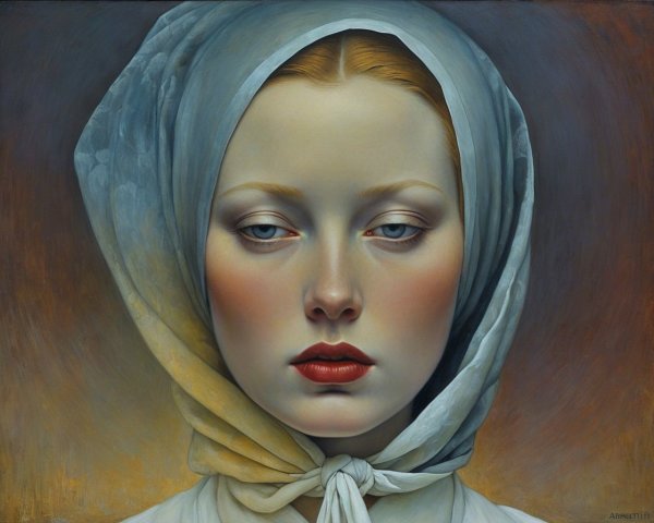 Portrait of a Young Woman in a Light Blue Headscarf