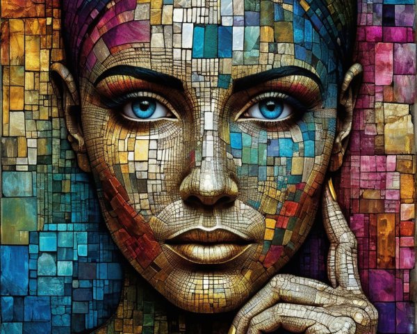 Mosaic Portrait of a Woman with Colorful Tiles
