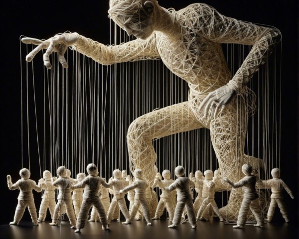 Intricate Puppet Figure Dominates Smaller Characters